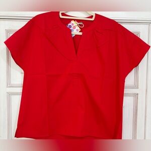 NWT SZ XL Maude Vivante Red Women's Short Sleeve V-Neck Top